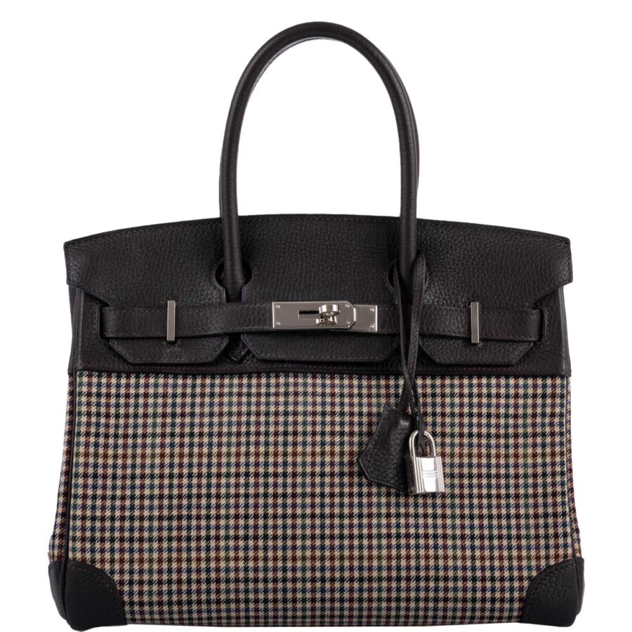 HermesLainage Birkin 30 Houndstooth Plaid Wool and Ebene Togo Palladium Hardware | Studio Nafay