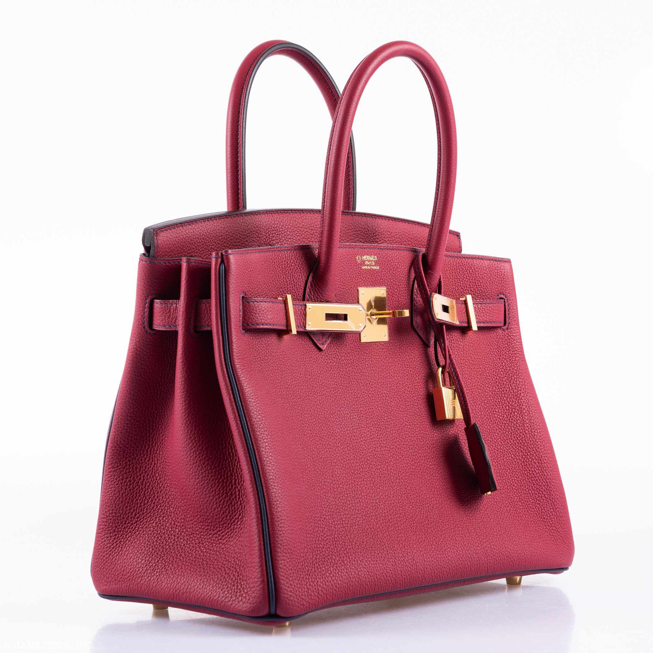 HermesBirkin 30 HSS Rouge Grenat And Blue Nuit Togo Gold Hardware