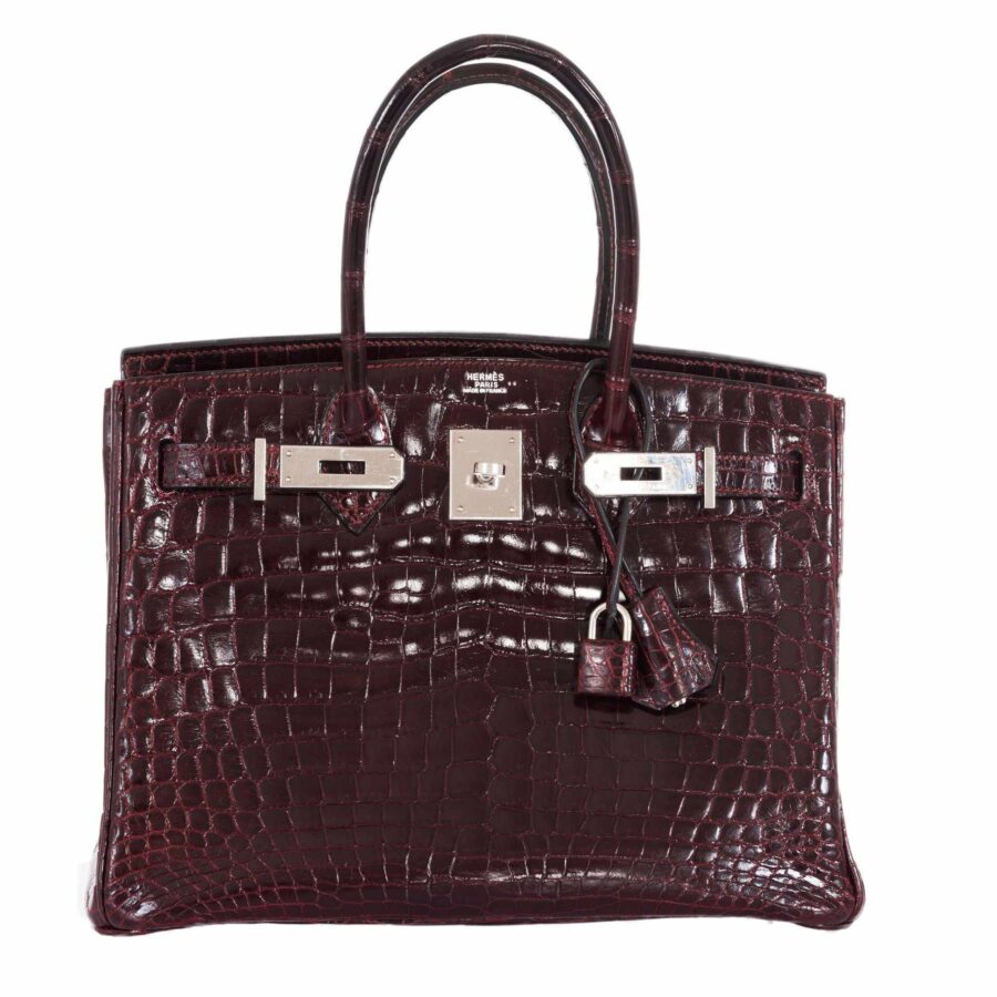 HermesBirkin 30 Bordeaux Niloticus Crocodile Palladium Hardware | Studio Nafay