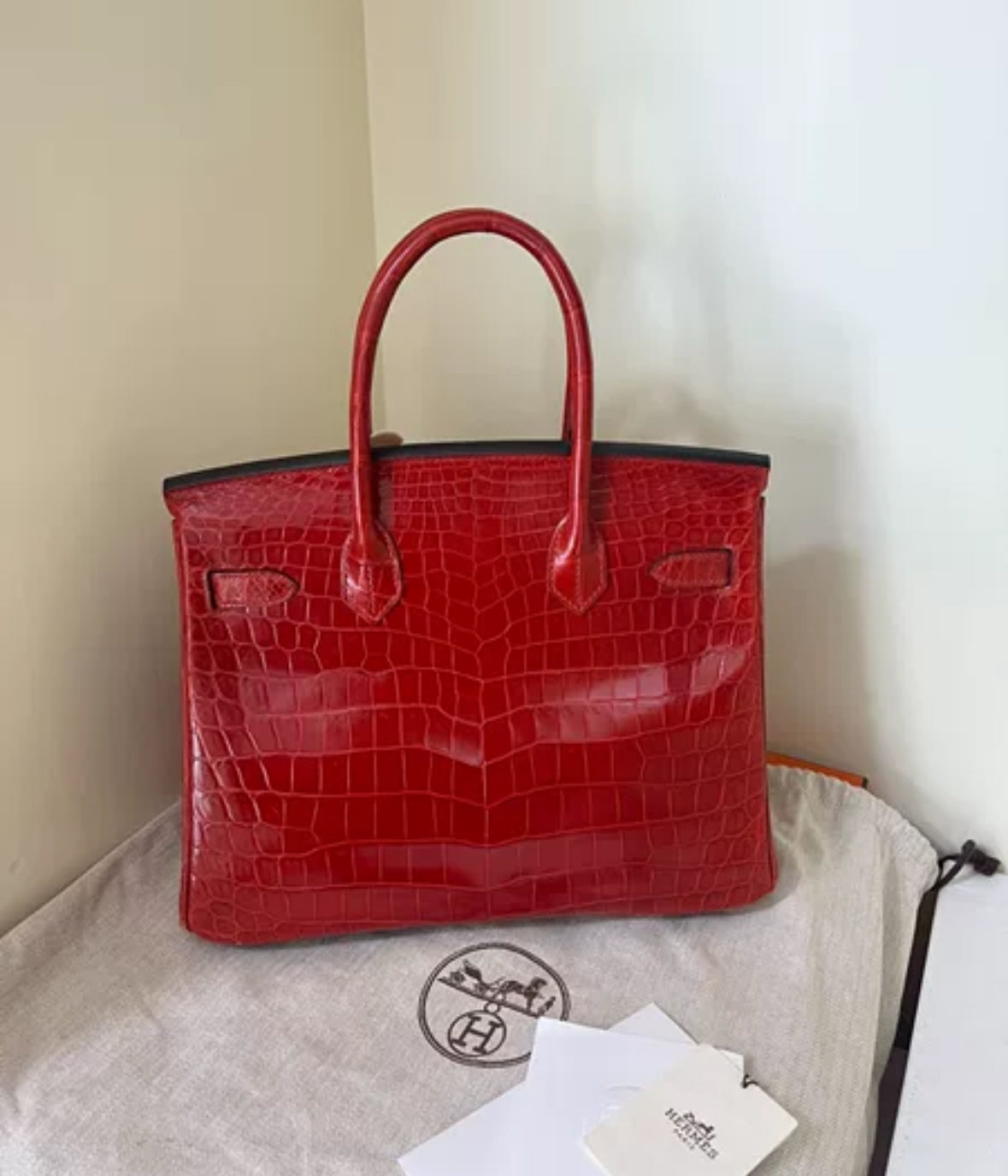 Hermes Birkin 30 Bag In Braise Shiny Niloticus with Palladium Hardware