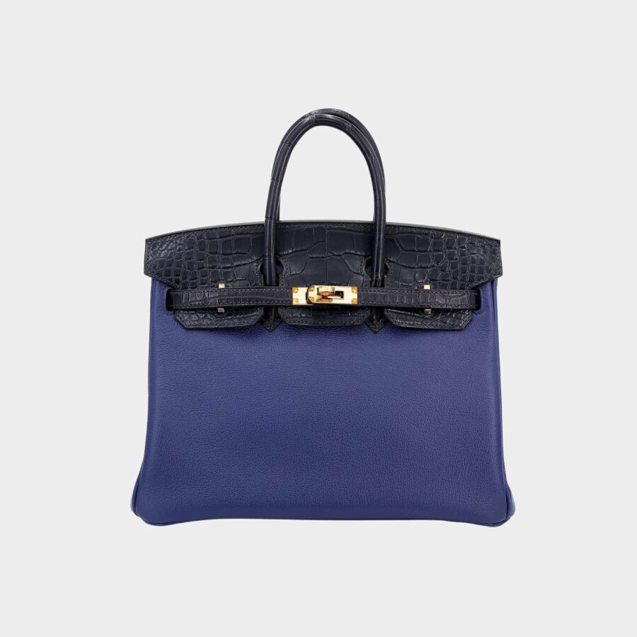 Birkin 25 Matte Alligator-Taurillion Novillo Bleu Saphir/ Blue Marine GHW | Studio Nafay