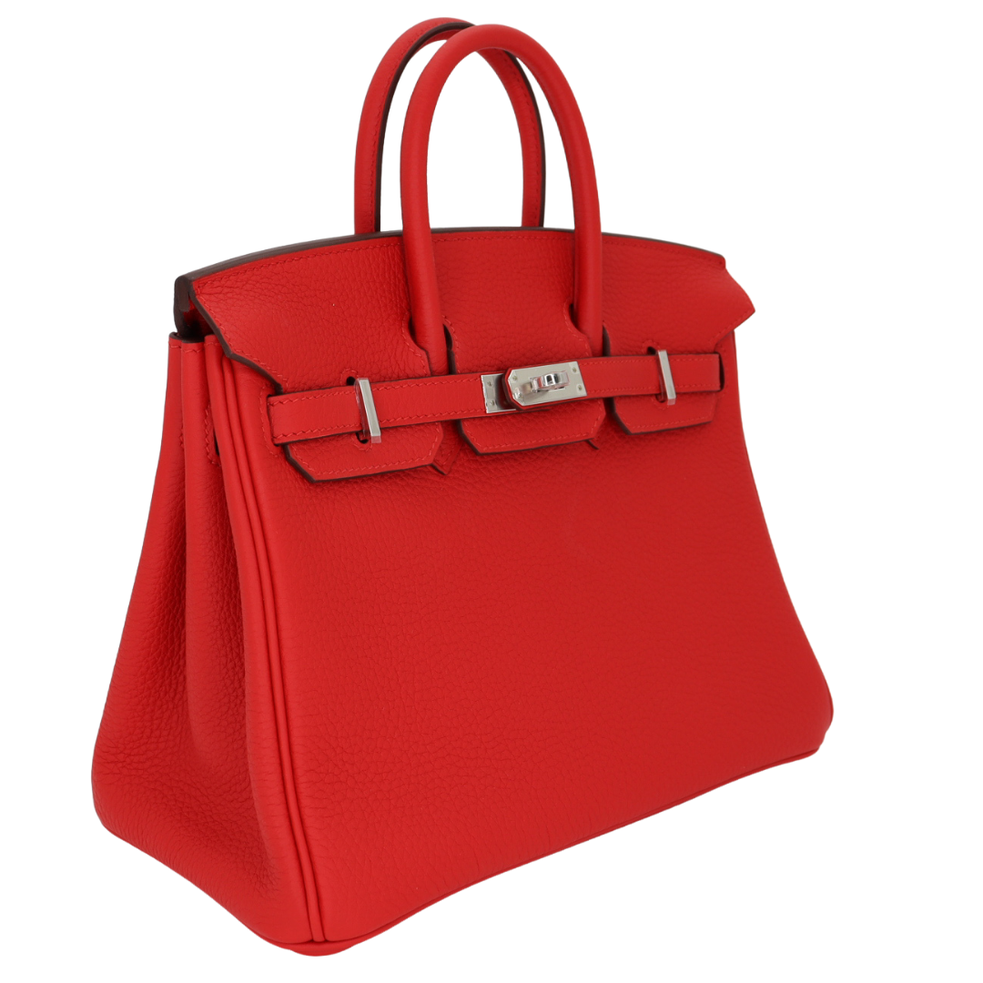 Hermes25cm Birkin Rouge Radieux Togo Leather Palladium Hardware