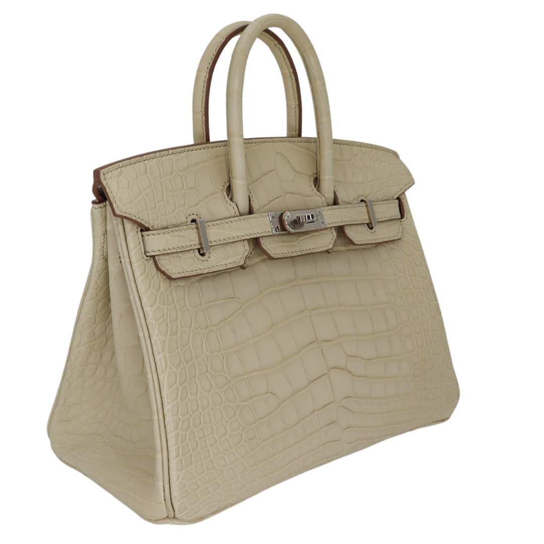 Hermes25cm Birkin Beton Matte Alligator Palladium Hardware