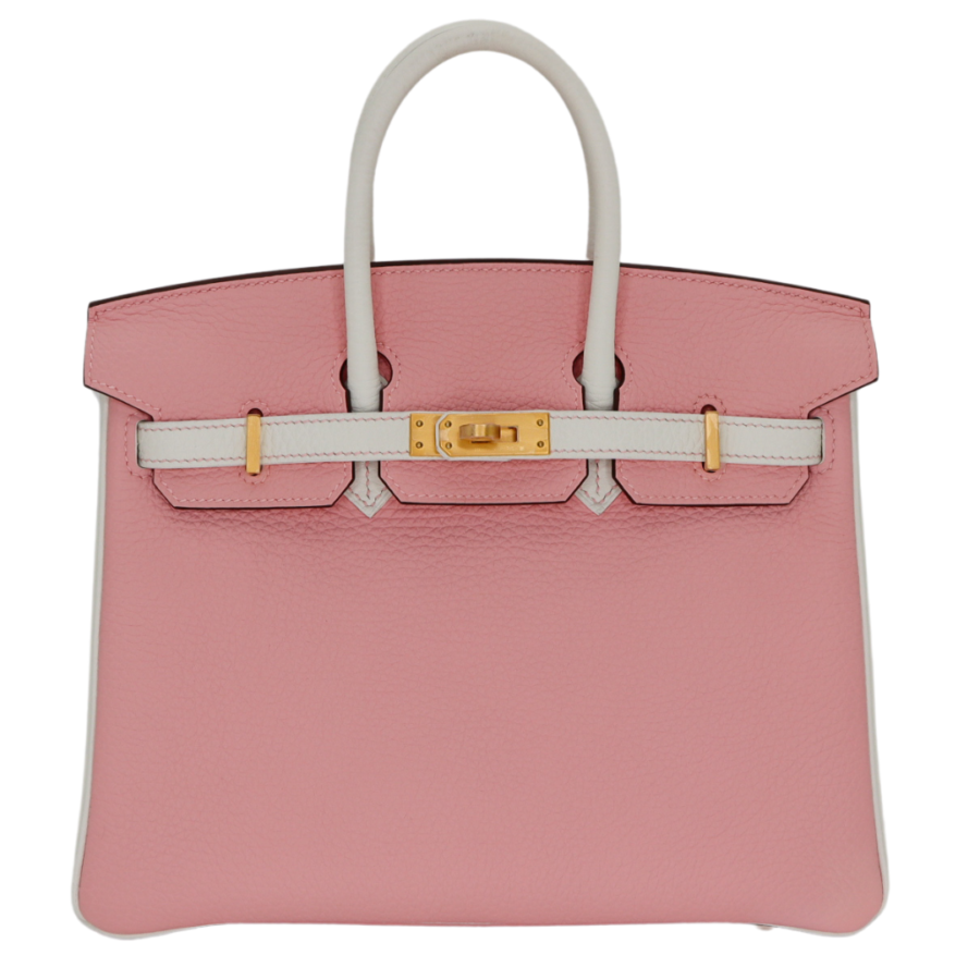 Hermes25cm Birkin Sakura/ White Clemence Leather Brushed Gold Hardware | Studio Nafay