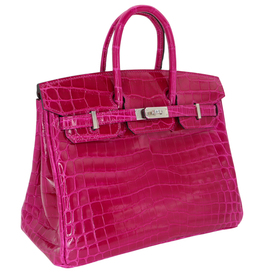 Hermes25cm Birkin Rose Scheherazade Shiny Niloticus Crocodile Palladium Hardware