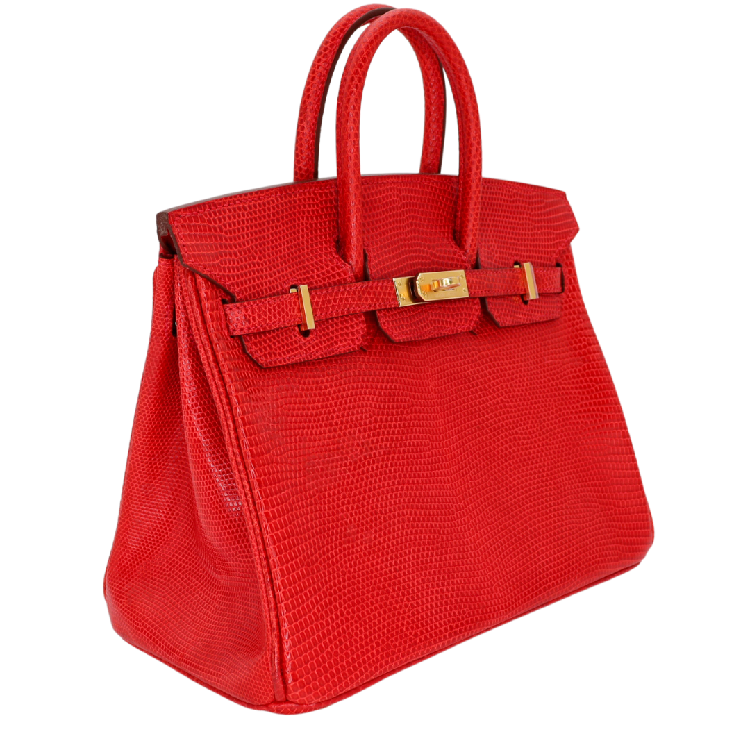 Hermes25cm Birkin Rouge Exotic Lizard Gold Hardware