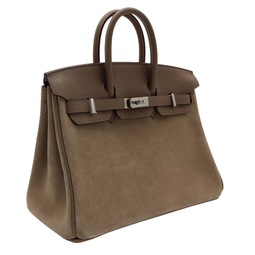Hermes25cm Birkin Grizzly Etoupe/ Gris Caillou Palladium Hardware