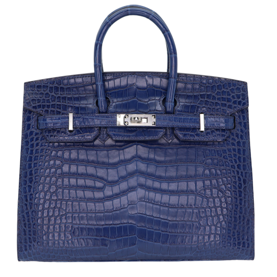 Hermes25cm Birkin Sellier Indigo Aizome Matte Porosus Crocodile Palladium Hardware | Studio Nafay