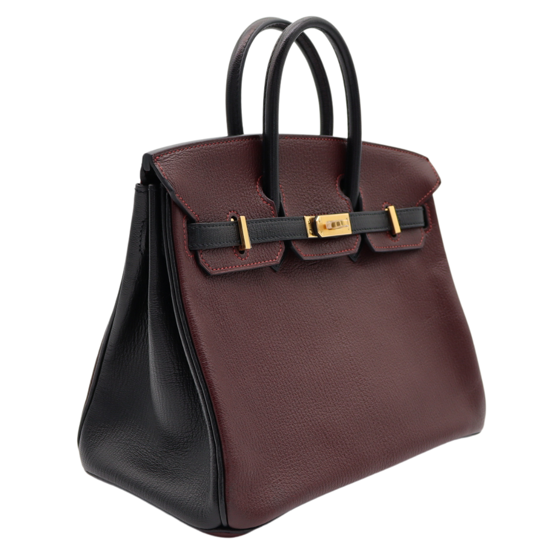 Hermes25cm Birkin HSS Bordeaux/ Black Chèvre Gold Hardware