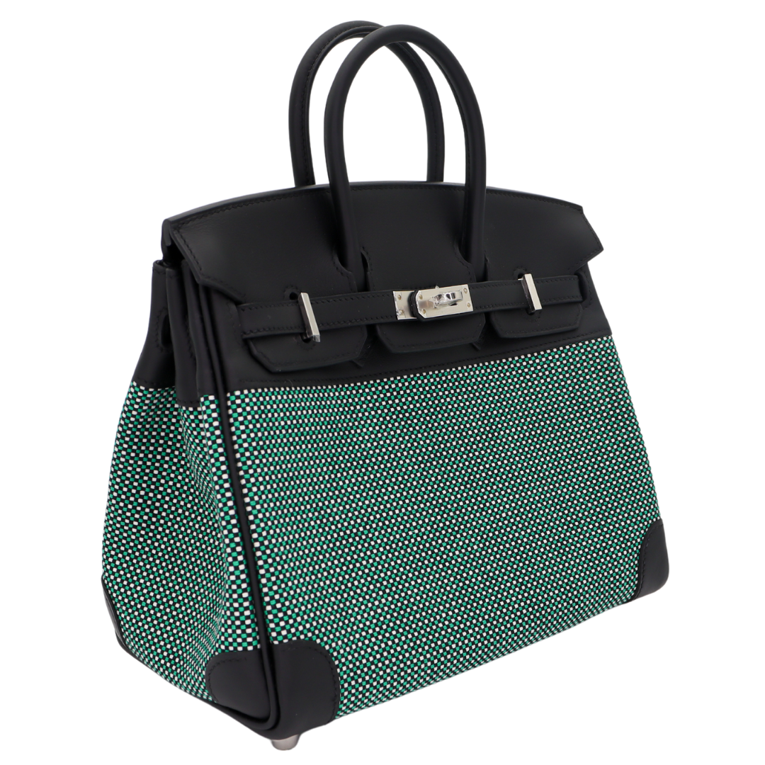 Hermes25cm Birkin Quadrille Menthe Toile/ Swift Leather Palladium Hardware