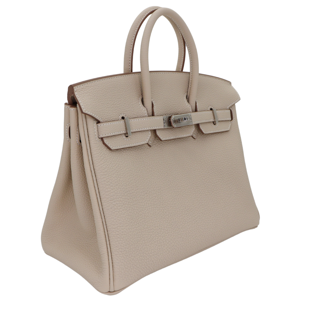 Hermes25cm Birkin Craie Togo Leather Palladium Hardware