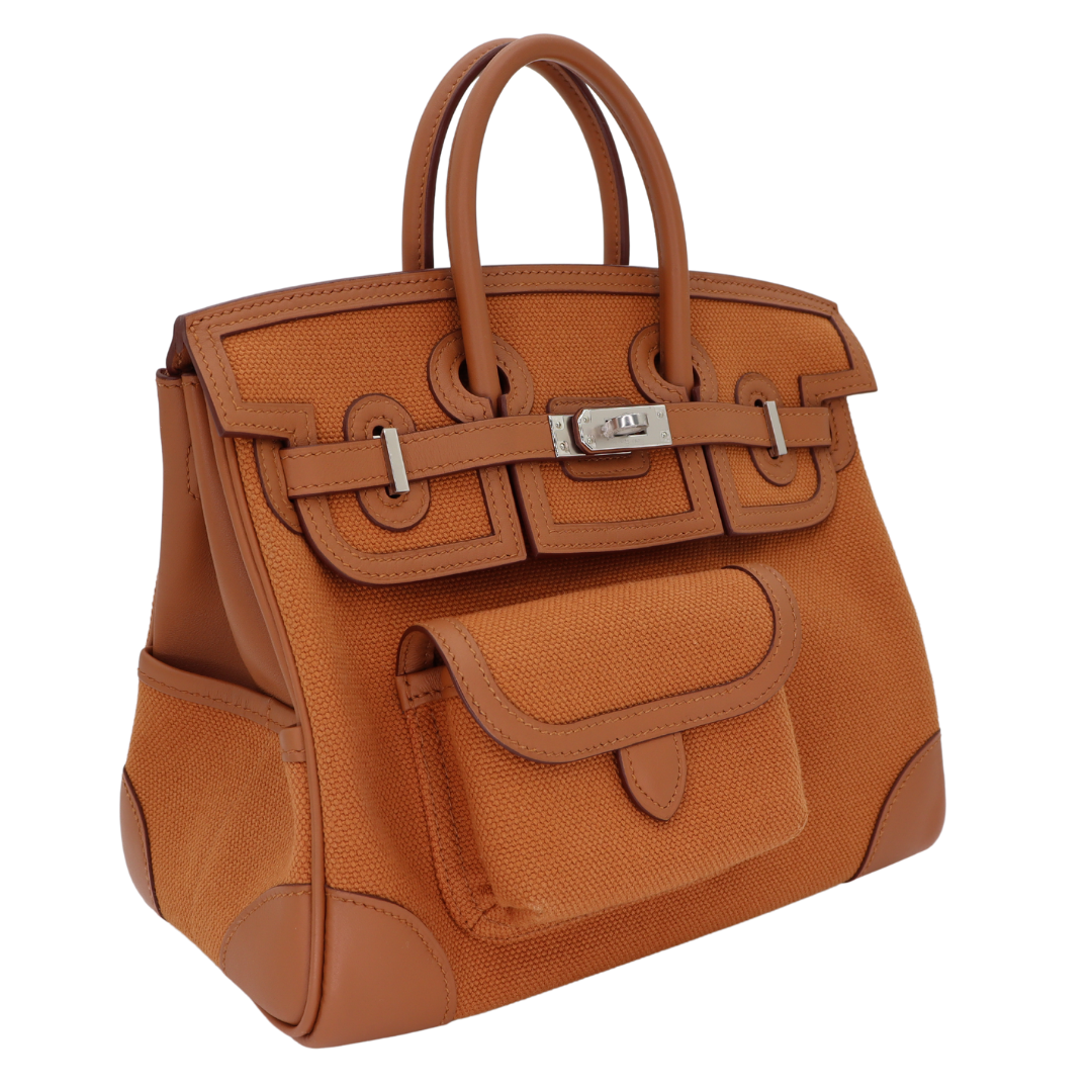 Hermes25cm Birkin Cargo Gold Toile/ Swift Leather Palladium Hardware