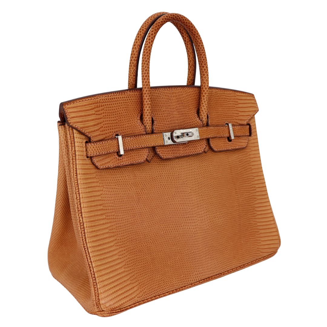 Hermes25cm Birkin Natural Lizard Palladium Hardware