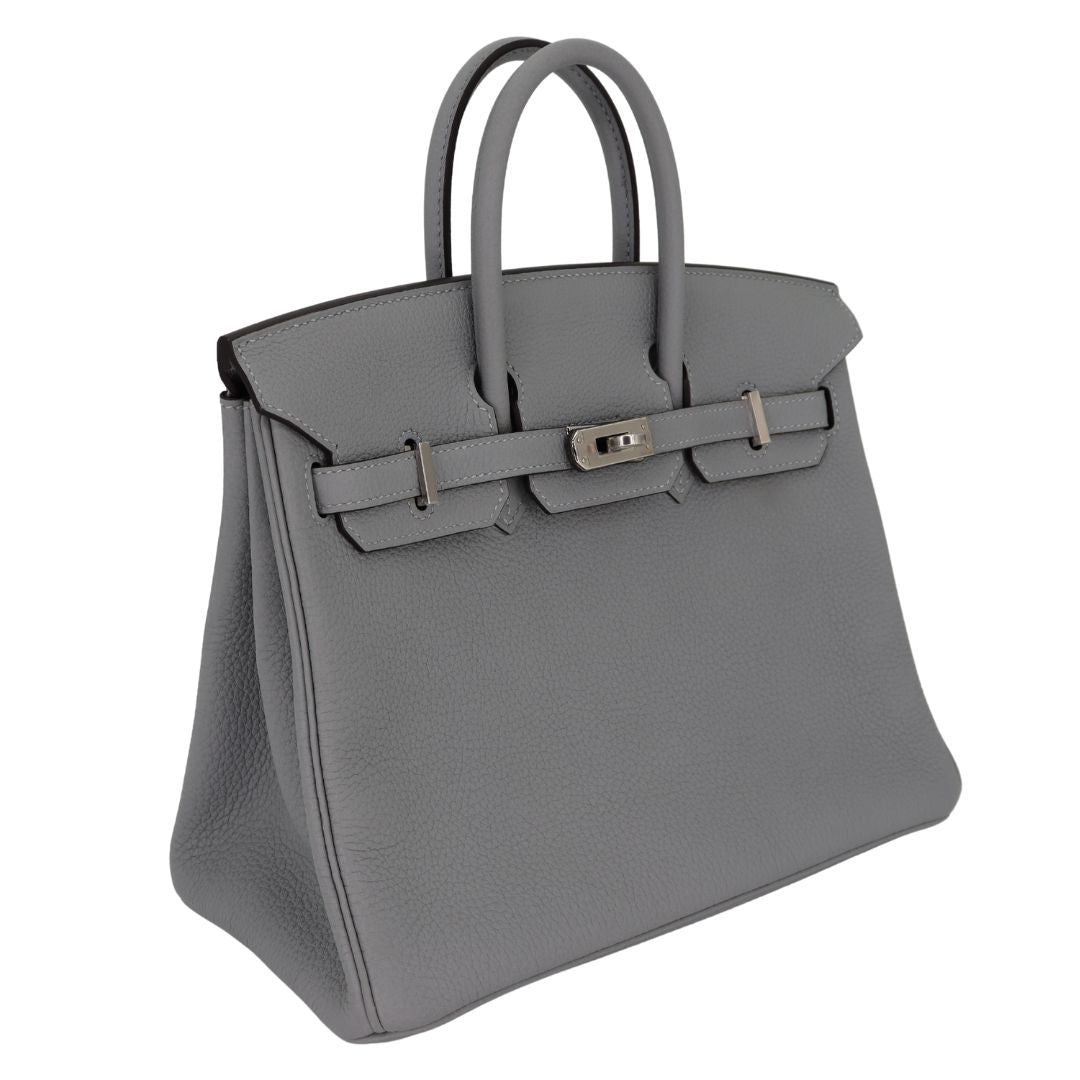 Hermes25cm Birkin Bleu Lin Togo Leather Palladium Hardware