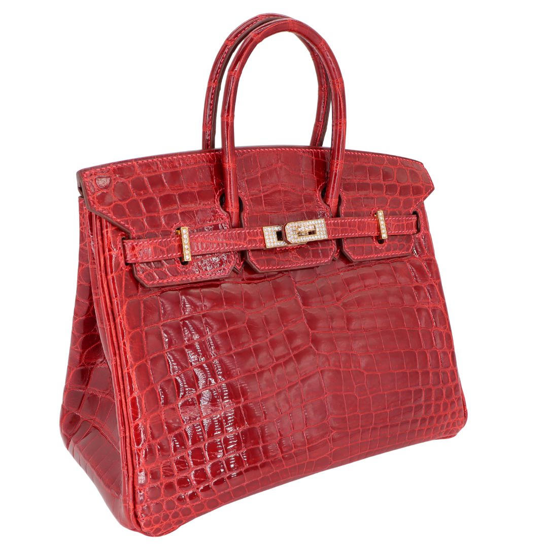 Hermes25cm Birkin Braise Shiny Niloticus Crocodile Yellow Gold Diamond Hardware