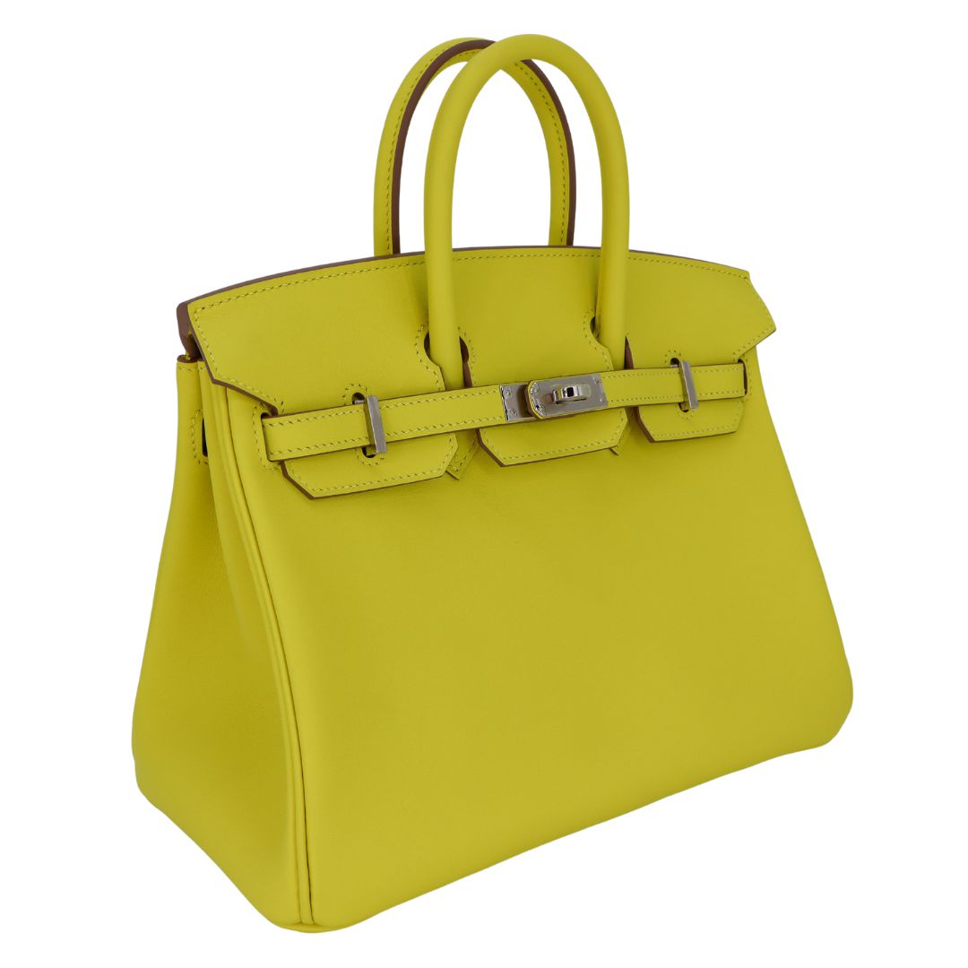 Hermes25cm Birkin Lime Swift Leather Palladium Hardware