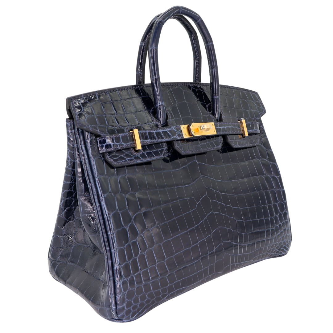Hermes25cm Birkin Bleu Baltique Shiny Niloticus Gold Hardware