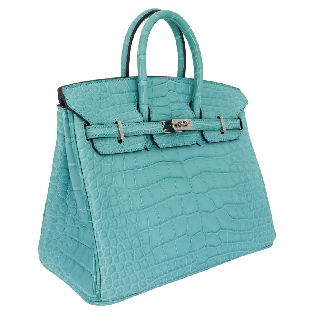 Hermes25cm Birkin Bleu Saint Cyr Matte Alligator Palladium Hardware