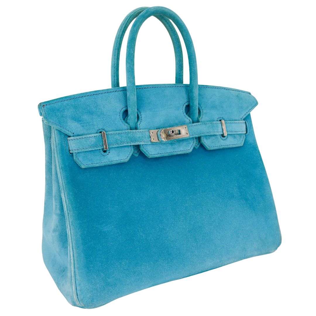 Hermes25cm Birkin Doblis Bleu Suede Palladium Hardware