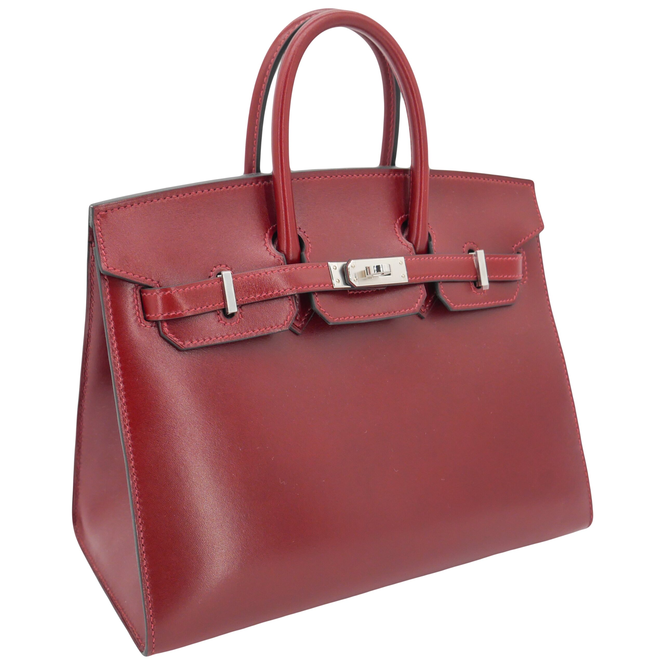 Hermes25cm Birkin Sellier Rouge H Box Calf Leather Palladium Hardware