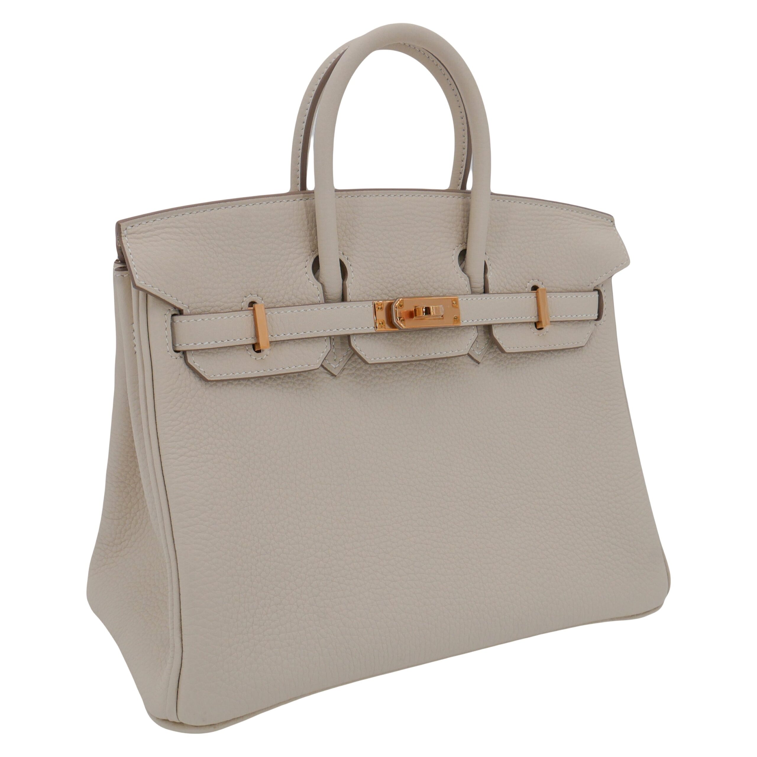 Hermes25cm Birkin Craie Togo Leather Rose Gold Hardware