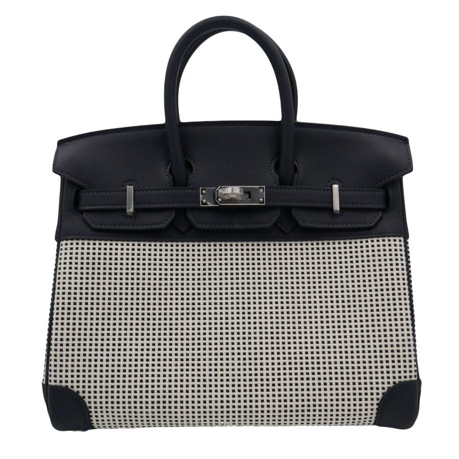 Hermes25cm Birkin Quadrille Black & White Swift Leather Toile Palladium Hardware | Studio Nafay