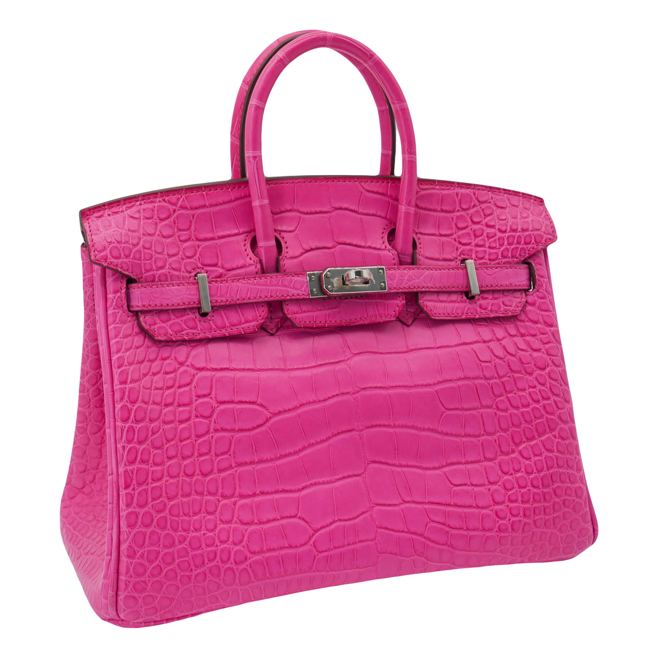 Hermes25cm Birkin Rose Shocking Matte Alligator Palladium Hardware