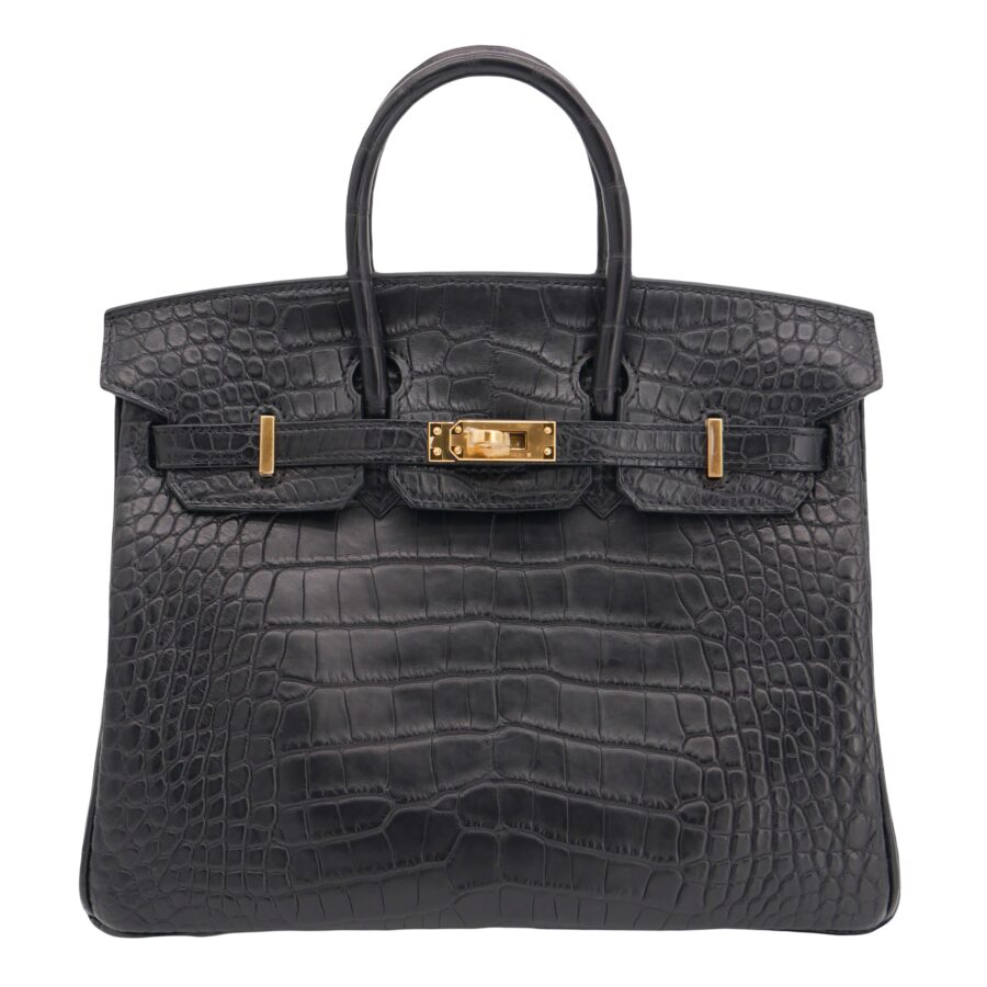 Hermes25cm Birkin Black Matte Alligator Gold Hardware | Studio Nafay