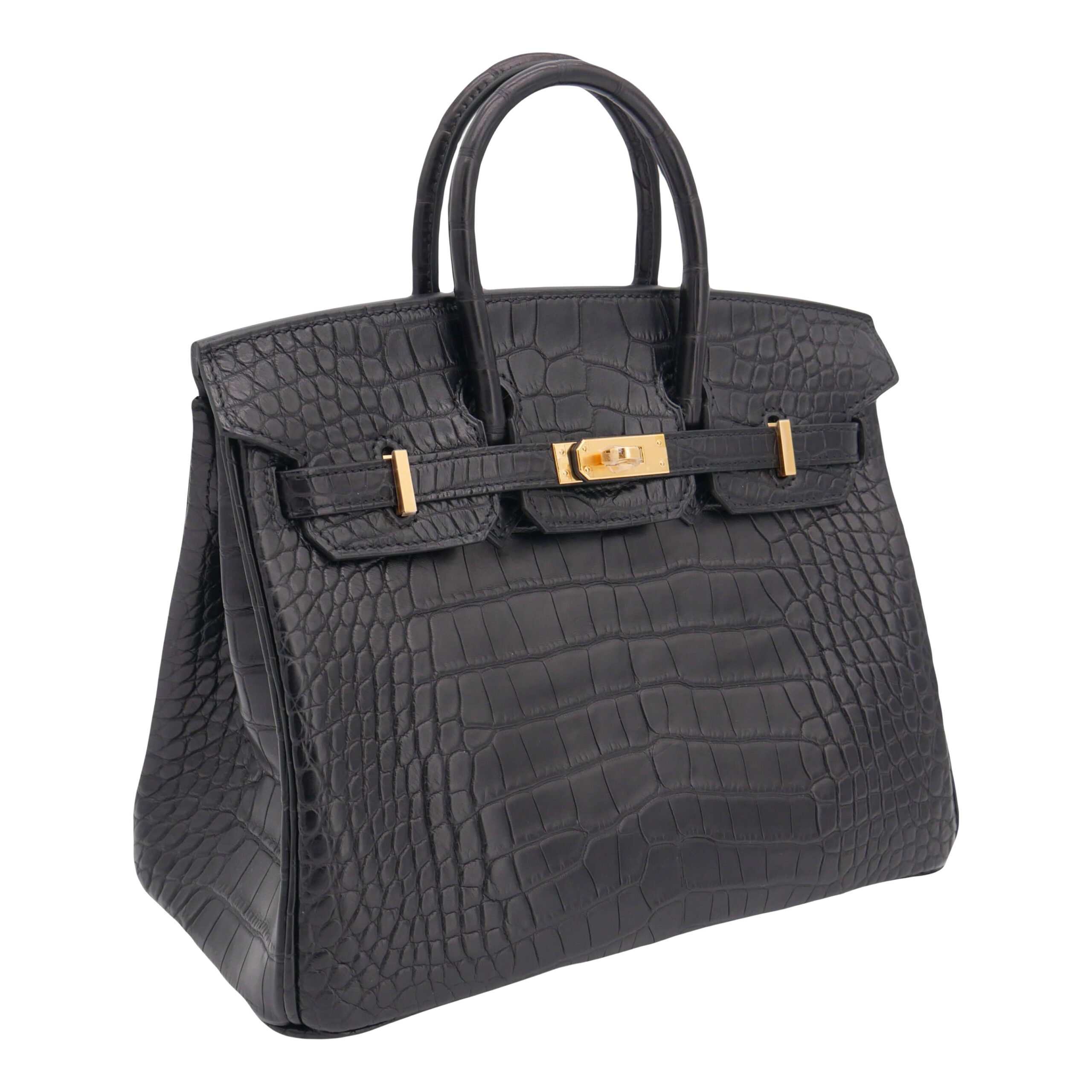 Hermes25cm Birkin Black Matte Alligator Gold Hardware