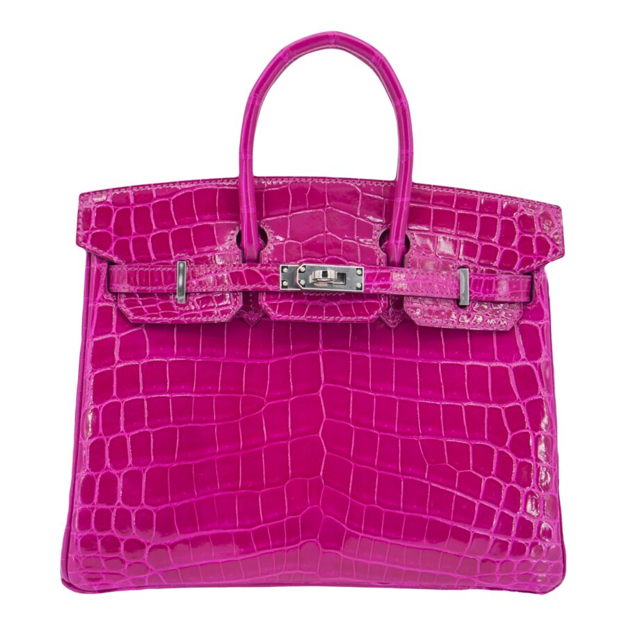 Hermes25cm Birkin Rose Pourpre Shiny Niloticus Crocodile Palladium Hardware | Studio Nafay