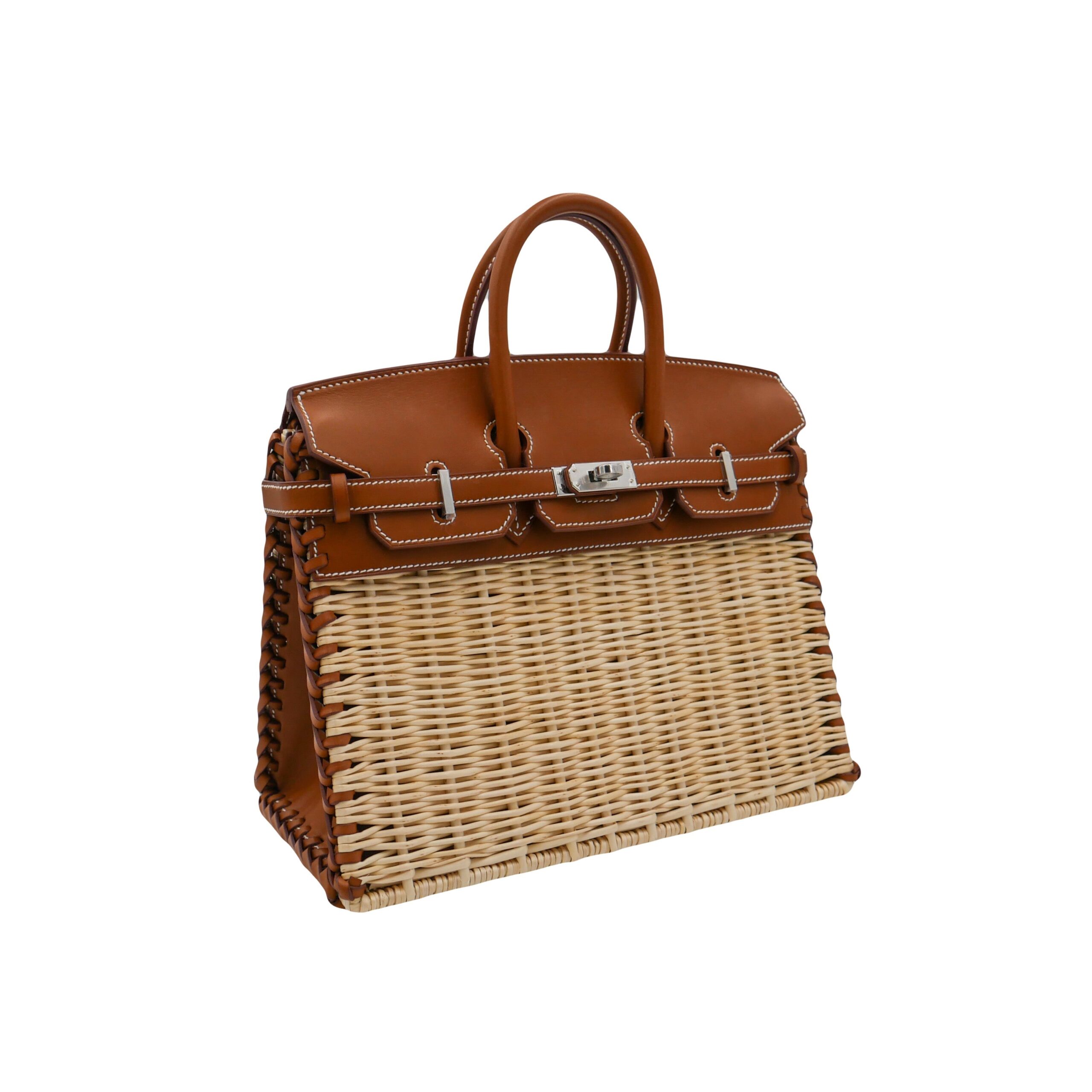 Hermes25cm Birkin Picnic Fauve Barenia Leather/ Osier Wicker Palladium Hardware