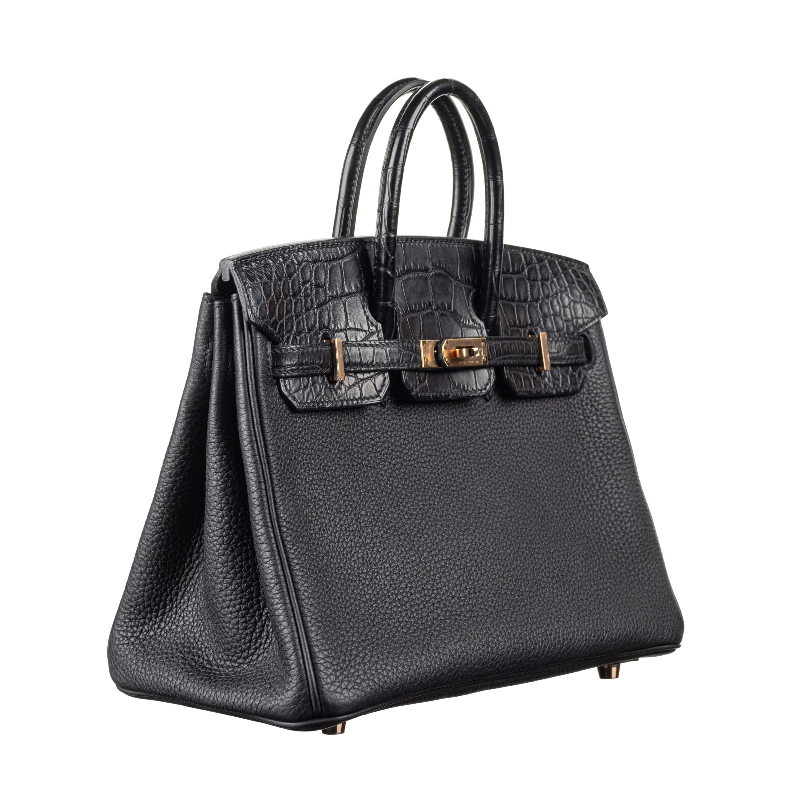 Hermes25cm Birkin Touch Black Matte Alligator/ Togo Leather Rose Gold Hardware