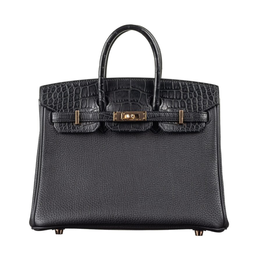 Hermes25cm Birkin Touch Black Matte Alligator/ Togo Leather Rose Gold Hardware | Studio Nafay