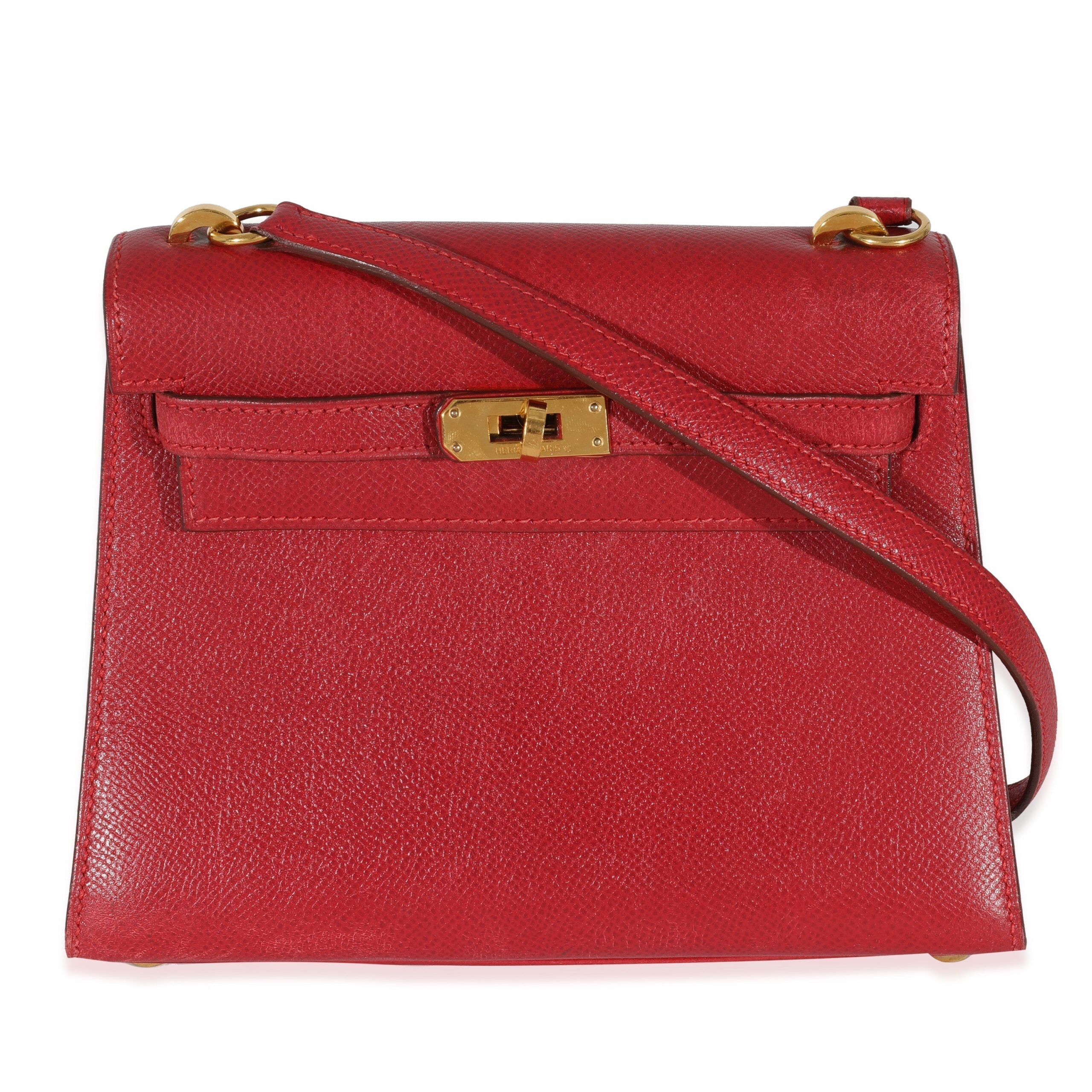 Luxury Hermes Rouge Vif Courchevel Mini Sellier Shoulder Kelly 20 GHW