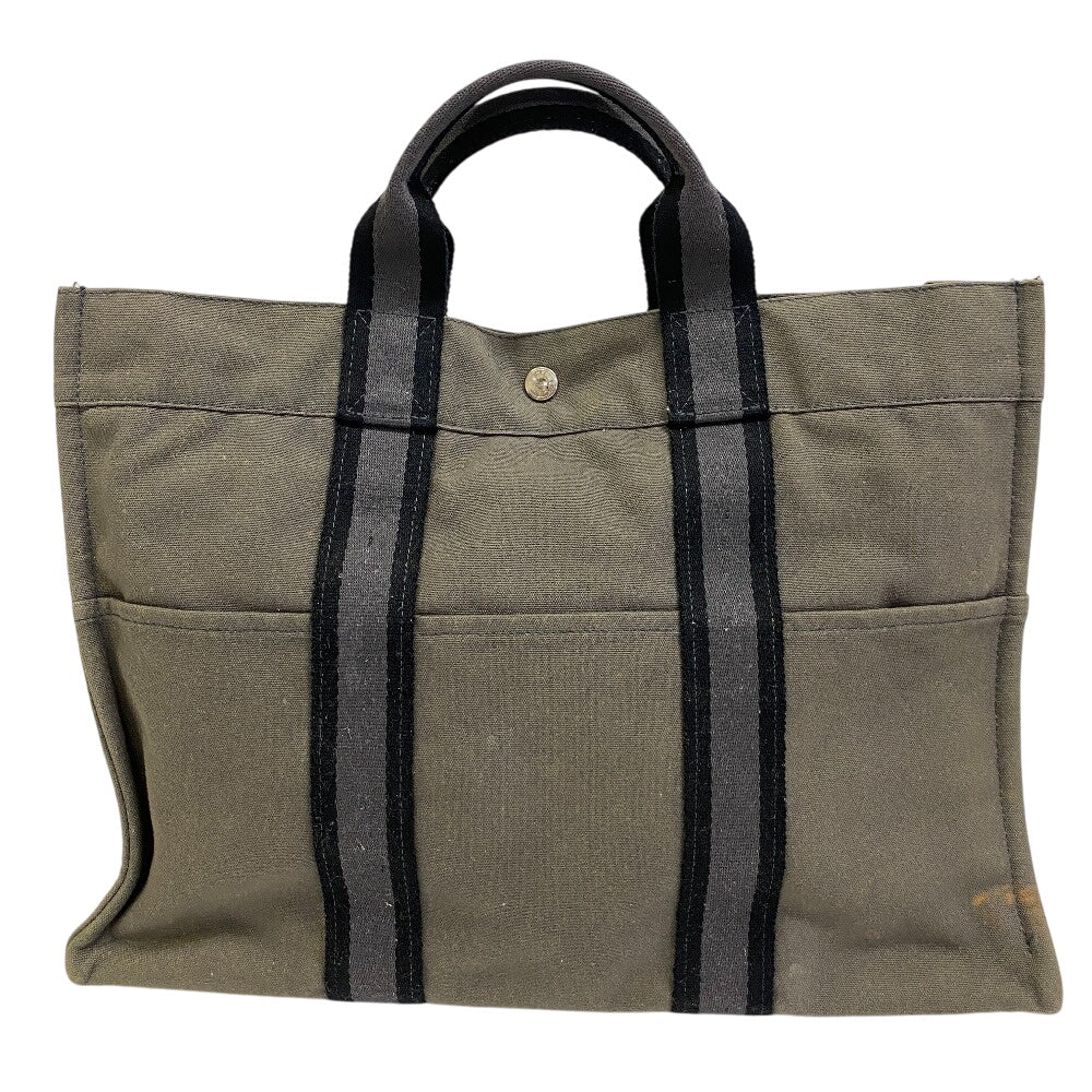 HERMES Tote Bag cotton Khaki green Tote BagA4 Fool Toe Tote MM Women(Unisex)