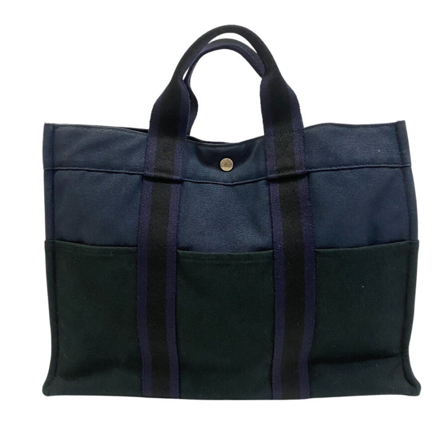 HERMES Handbag Canvas, Leather Navy By color Fool Toe Tote MM Women | Studio Nafay