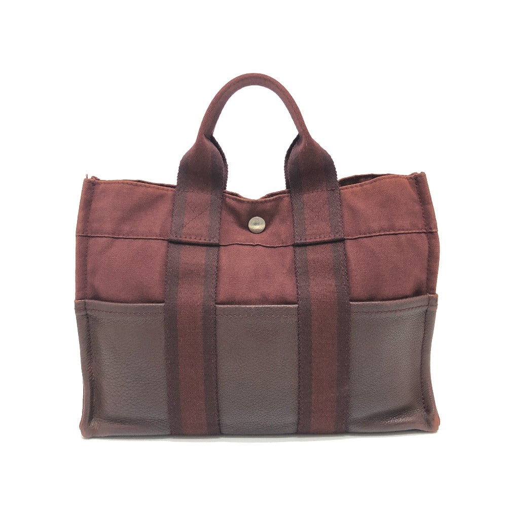 HERMES Handbag Leather / canvas Wine red type Half leather Fool ToePM Women