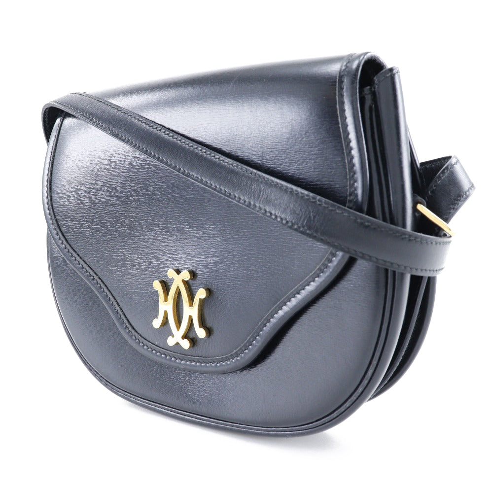 HERMES Shoulder Bag Calfskin Black/Gold Metal Double H Women