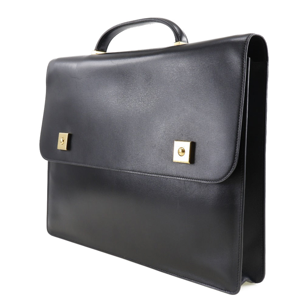 HERMES Business bag Calfskin Black/Gold Metal Briefcase Danube 38 mens