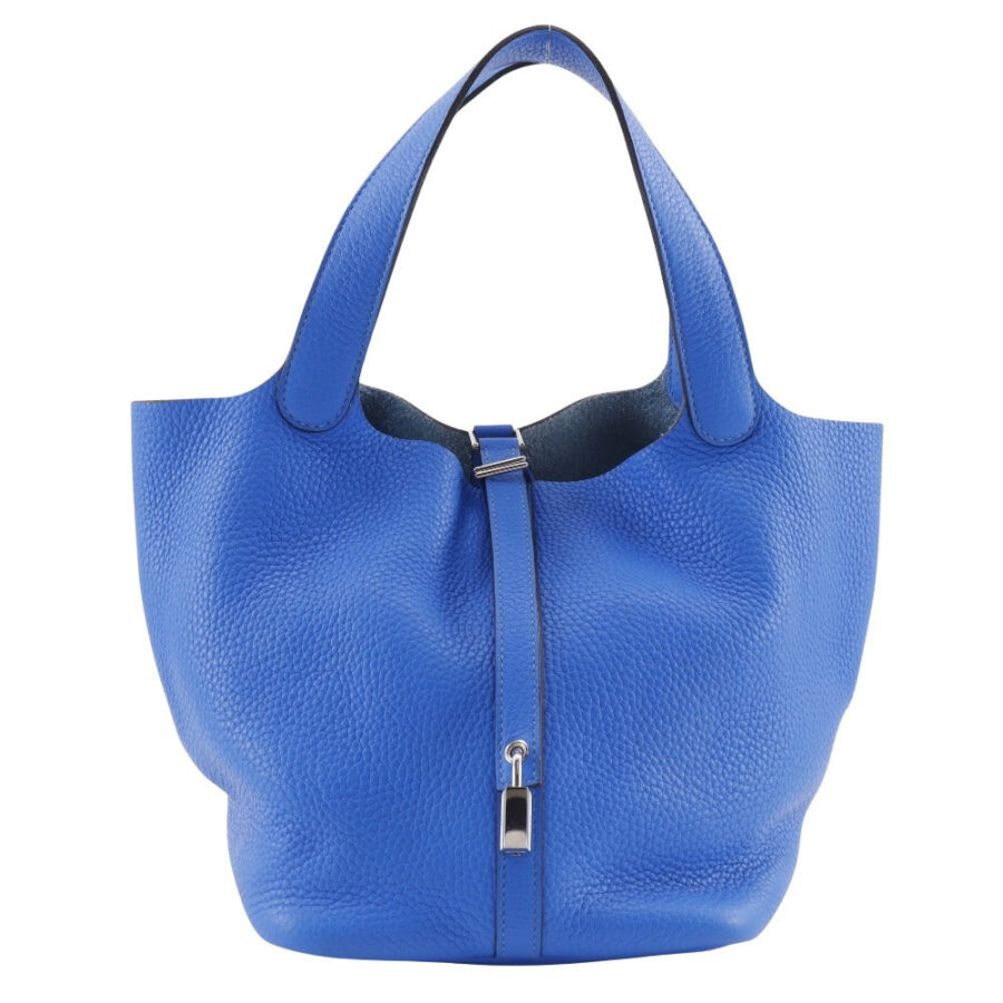 HERMES Handbag Taurillon Clemence Blue Pico Tan Lock MM | Studio Nafay