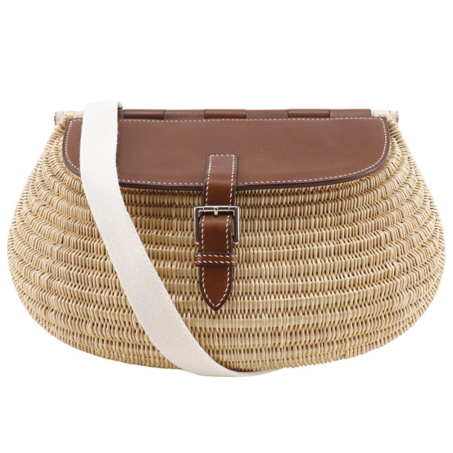 HERMES Shoulder Bag Leather, Willow Brown Basket bag fishing basket | Studio Nafay
