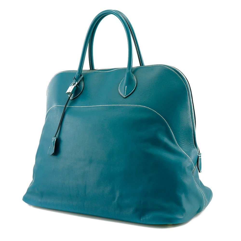 Hermes Boston Duffel Bag Sikkim Turquoise/silver Metal Bolide Relax
