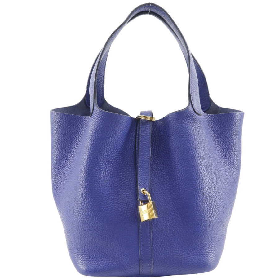 HERMES Handbag Taurillon Clemence Blue/Gold Metal Picotan Lock 22 MM Women | Studio Nafay