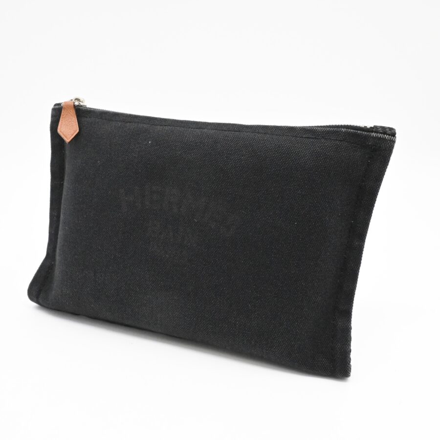 Hermes Small Bain Pouch in Black Canvas | Studio Nafay