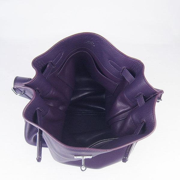Luxury Hermes Nappa Leather Shoulder Bag purple Silver | Studio Nafay