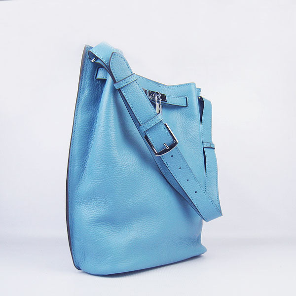Luxury Hermes Nappa Leather Shoulder Bag light blue Silver