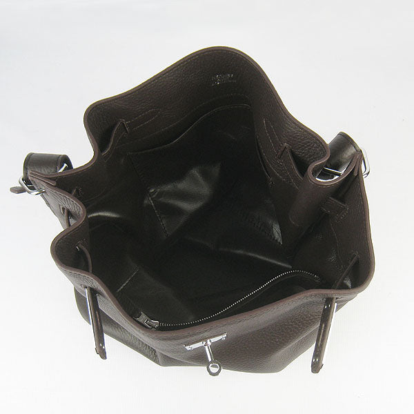 Luxury Hermes Nappa Leather Shoulder Bag dark coffee Silver | Studio Nafay