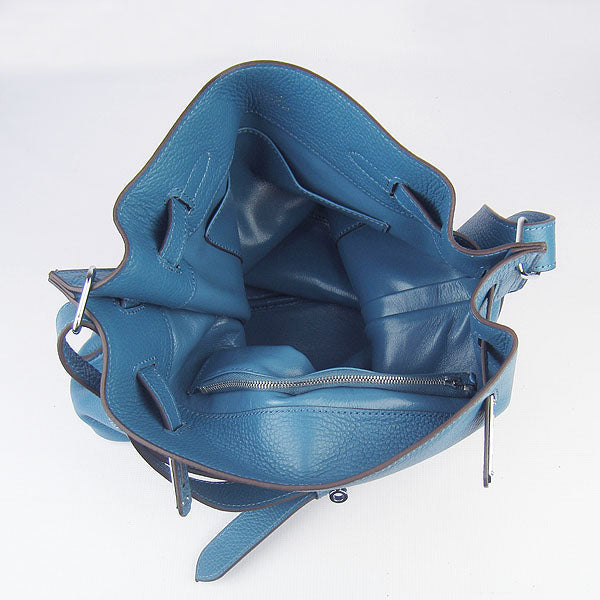 Luxury Hermes Nappa Leather Shoulder Bag blue Silver | Studio Nafay