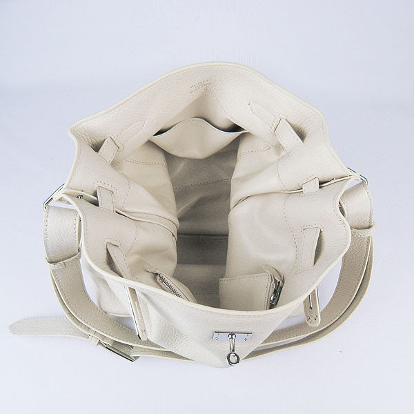 Luxury Hermes Nappa Leather Shoulder Bag beige Silver | Studio Nafay