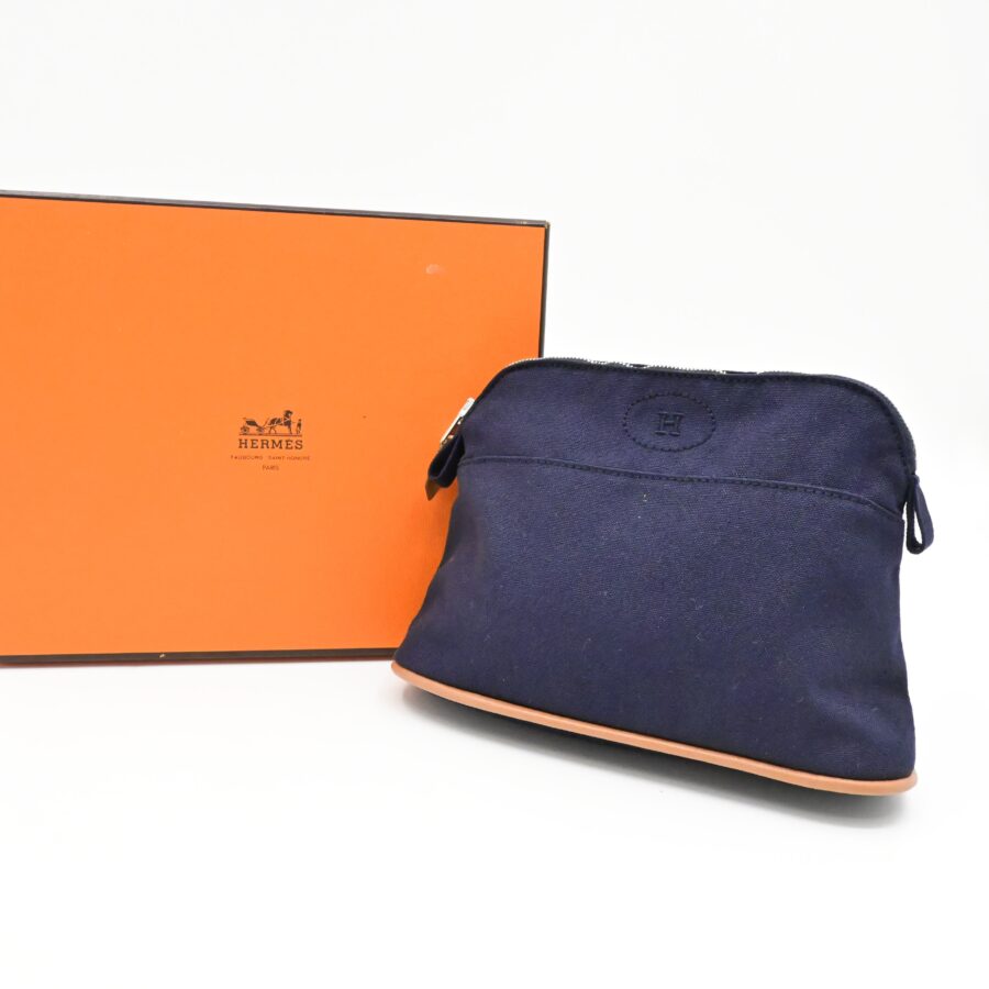 Hermes Mini Bolide Pouch in Navy Canvas | Studio Nafay